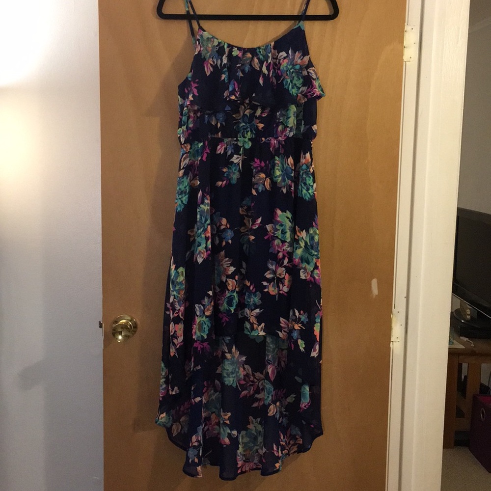 Bright Sheer Floral High-Low Dress
